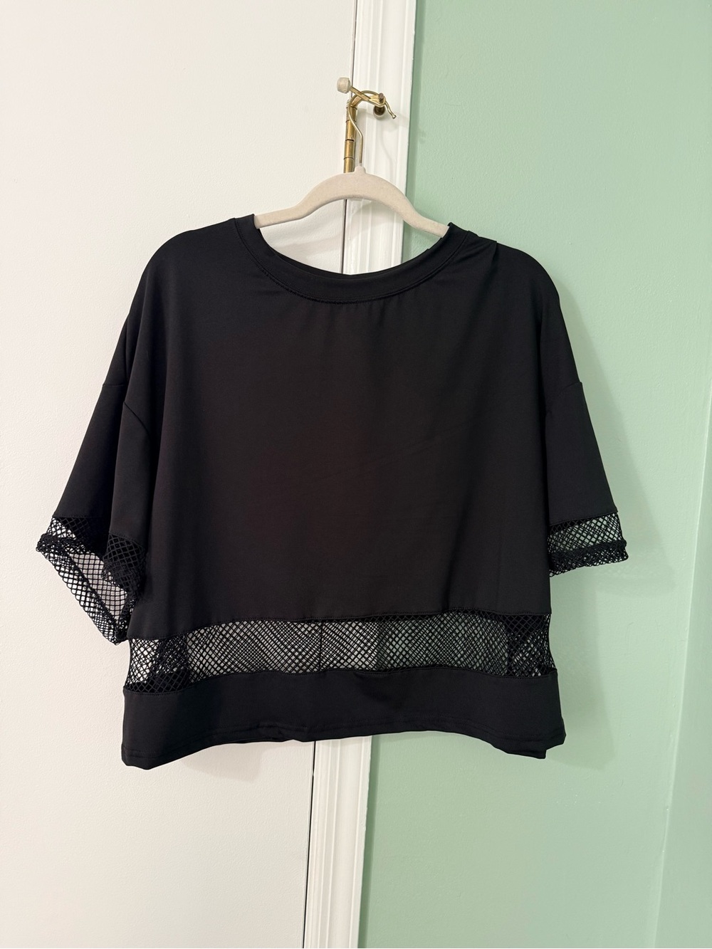 SHEIN Black Mesh-Trim Crop Top